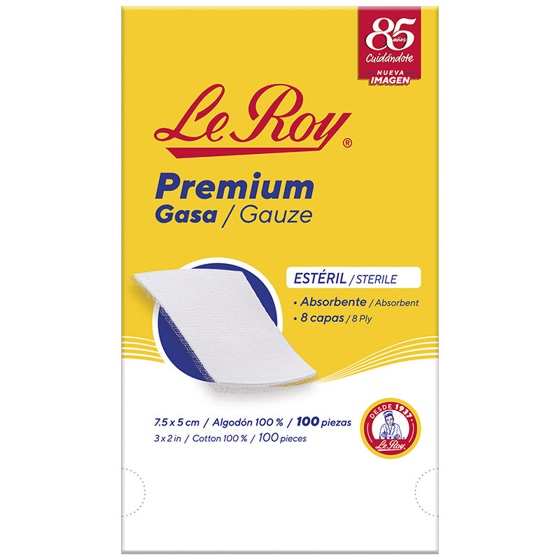 Le Roy Premium Gasa Estéril 7.5 x 5 cm con 100 sobres