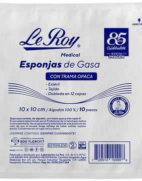 Le Roy Medical Esponjas de Gasa Estéril Tejido VII c/Trama Opaca 10 x 10 cm con 10 piezas