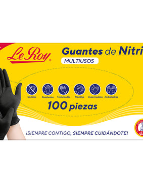 Le Roy Guante de Nitrilo Multiusos Negro M con 100 piezas