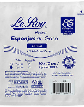 Le Roy Medical Esponja de Gasa Estéril Tejido VII 10 x 10 cm  10 pz