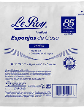 Le Roy Medical Esponja de Gasa Estéril Tejido VII 10 x 10 cm  5 pz