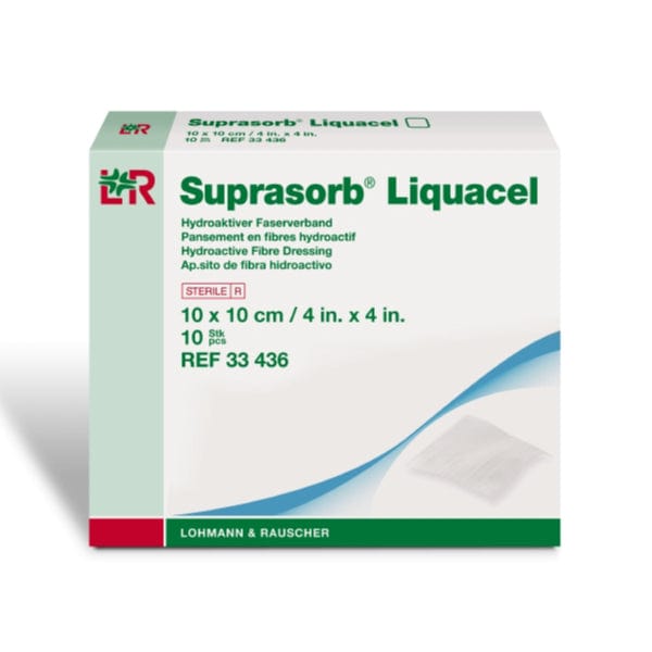 Lohmann & Rauscher Suprasorb Liquacel, Apósito de Fibra Hidroactiva. De 10x10cm. Caja con 10 piezas