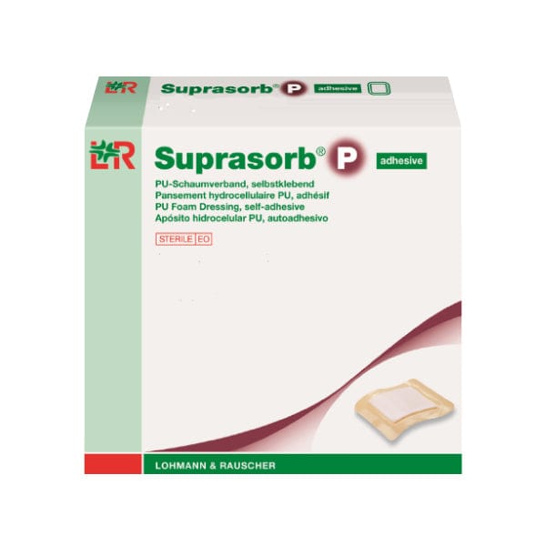 Lohmann & Rauscher Suprasorb P, Adhesivo, estéril. Apósito de espuma de poliuretano de 7.5x7.5 cm Caja con 10 piezas